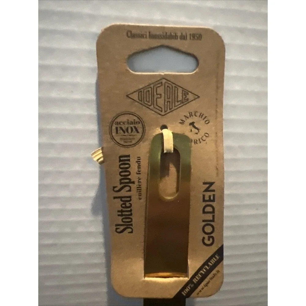 NWT Italian GOLDEN Stainless Steel Long Slotted Spoon